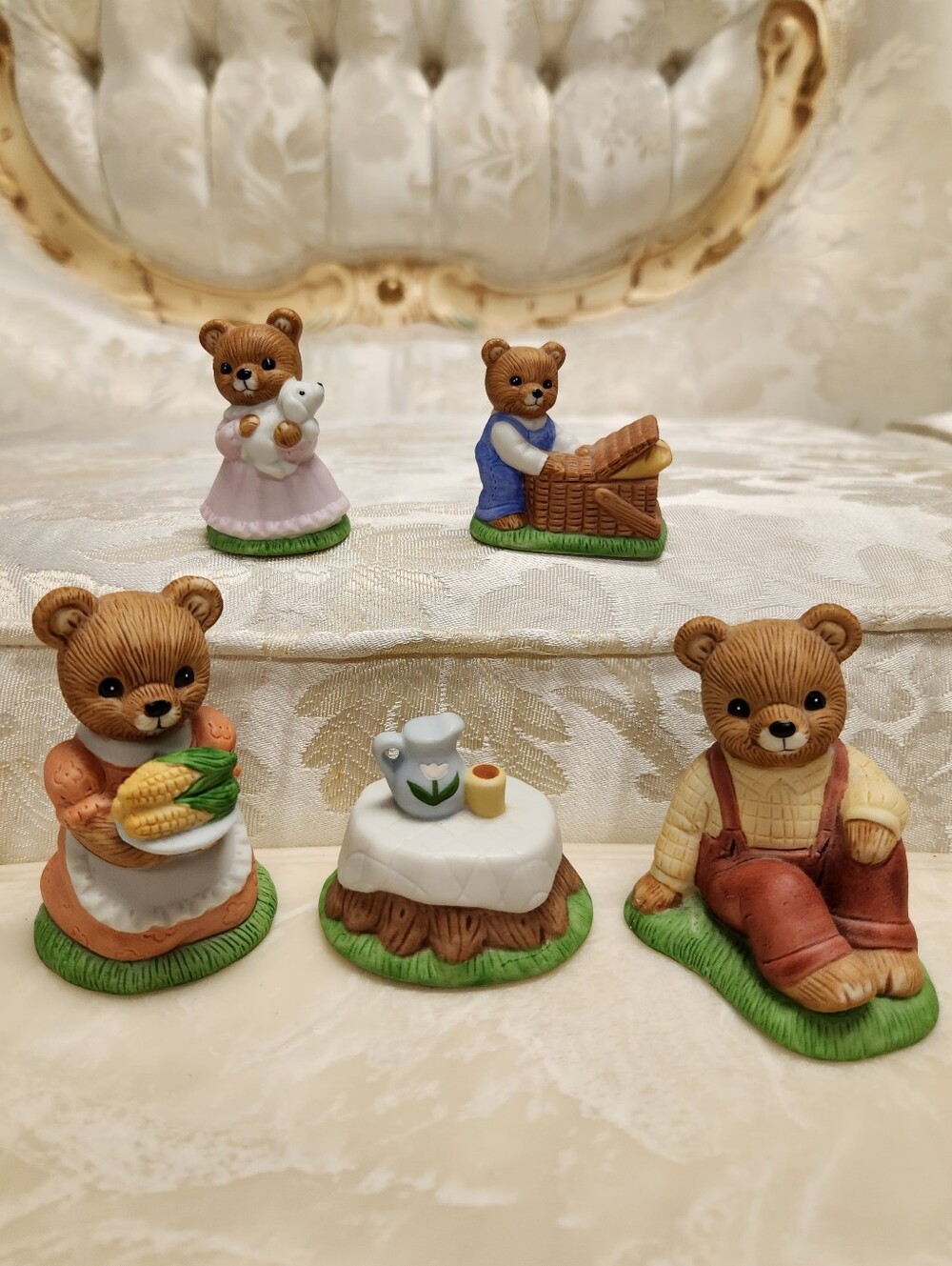 Homco Picnic Time Teddy Bear Figurine Set Home Interior 1462